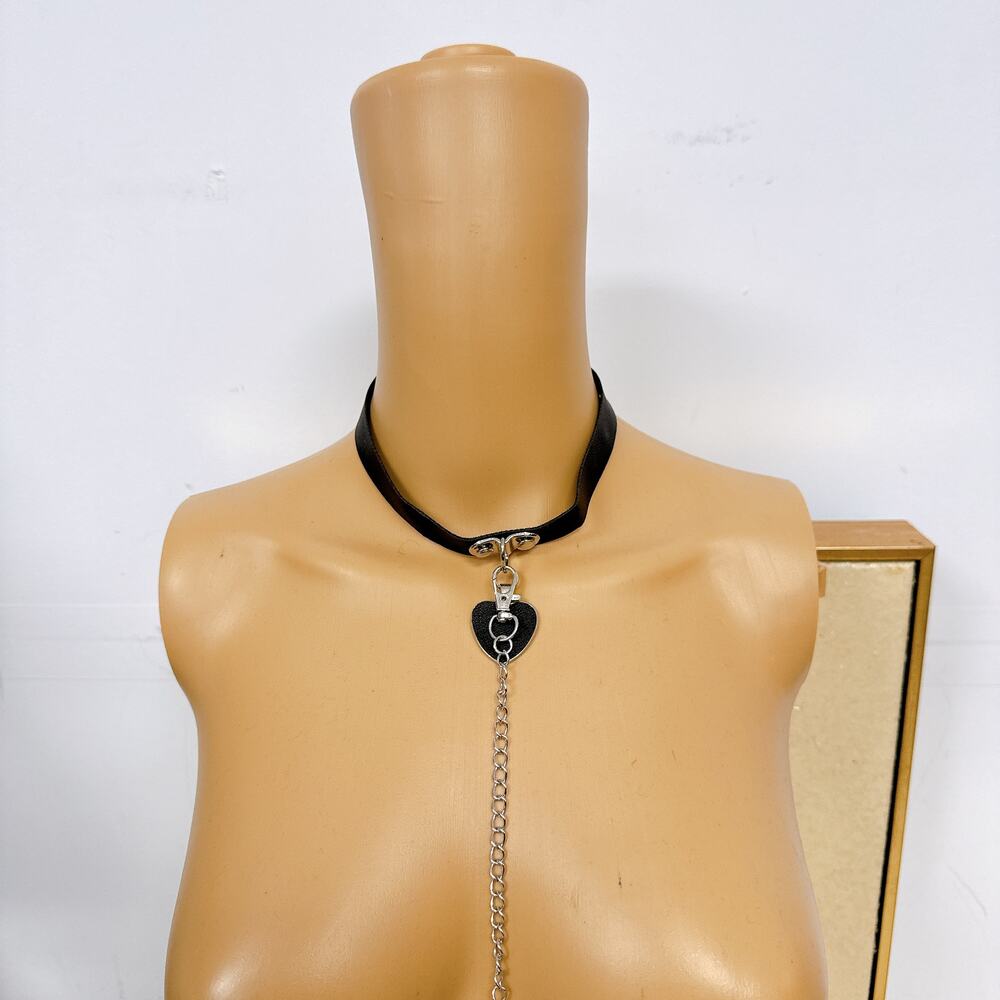 Gothic Faux Leather Choker with Silver Heart Pendant